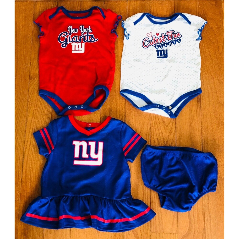 NFL Team Giants Girl Infant 18M Creeper Outfits Lot Of 3 Outfits